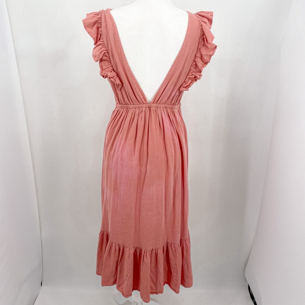 ba&sh Voyce Pink Cotton Ruffles Midi Dress Size Large - Picture 8 of 16